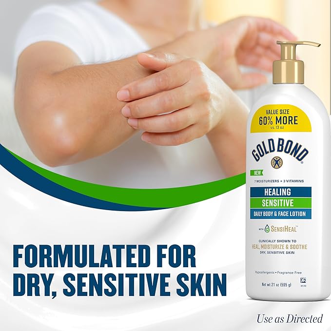 Gold Bond Healing Sensitive Daily Body & Face Lotion with Aloe Moisturizes, Heals & Soothes Dry, Sensitive Skin, Value Size, 21 oz.
