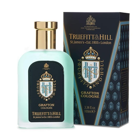 Truefitt & Hill Luxury Cologne - Grafton - Premium Long-Lasting Amber and Leather Men's Fragrance Presented in a Beautifully Etched Traditional Atomizer Bottle - 3.38 oz.