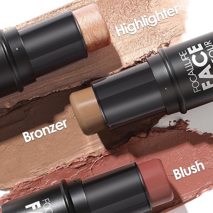 FOCALLURE 3 Pcs Cream Contour Sticks,Shades with Highlighter Finishing Makeup,MEDIUM