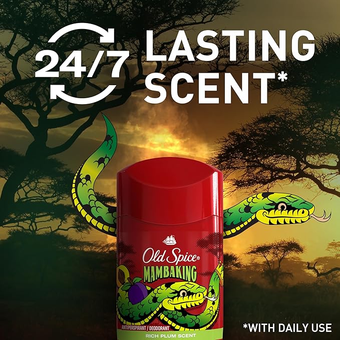 Old Spice Aluminum Free Deodorant for Men, 24/7 Odor Protection, 24/7 Freshness & Lasting Scent, Goes on Clear, MambaKing with Rich Plum Scent, 2.6 oz (Pack of 6)