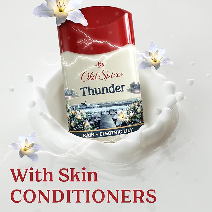 Old Spice Dry Feel Antiperspirant Deodorant for Men, 24/7 Long Lasting Freshness, 24/7 Lasting Sweat & Odor Protection, Gentle on Skin with Skin Conditioners, Thunder Rain + Electric LilyScent, 2.6 oz