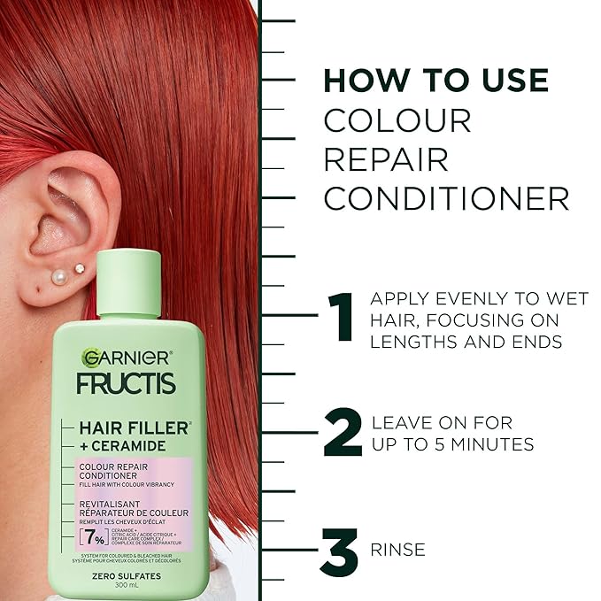 Garnier Fructis Hair Filler Color Repair Conditioner with Ceramide, Smoothing & Sulfate Free Conditioner for Colored, Bleached Hair, 10.1 Fl Oz, 1 Count