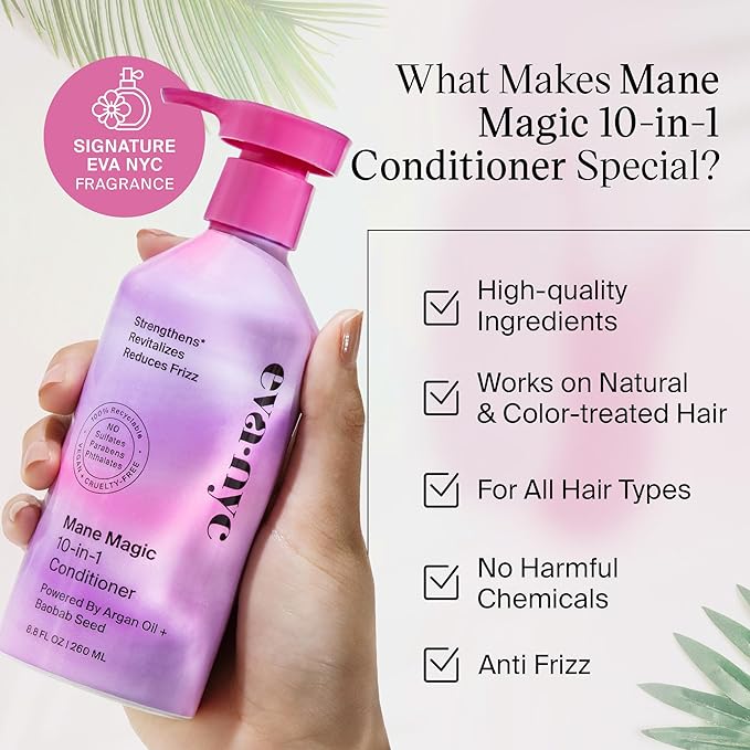 EVANYC Hair Conditioner, Mane Magic 10-in-1, 8.8 fl oz, Sulfate Free, Strengthening Conditioner for Dry Hair and All Hair Types, GMO-Free, Vegan, Plant Protein, Argan Oil, Baobab Seed Oil