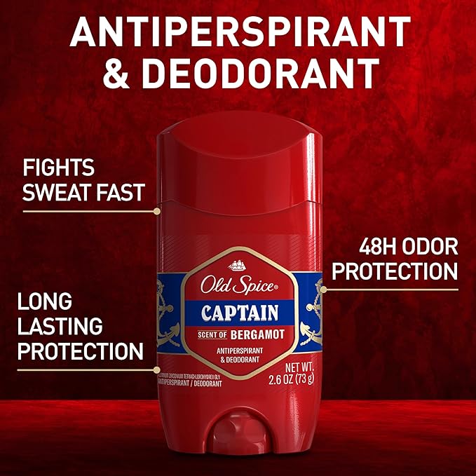 Old Spice Antiperspirant Deodorant for Men, 24/7 Sweat & Odor Protection, 24/7 Lasting Freshness, Invisible Solid, Captain with Bergamot Scent, 2.6 oz (Pack of 6)