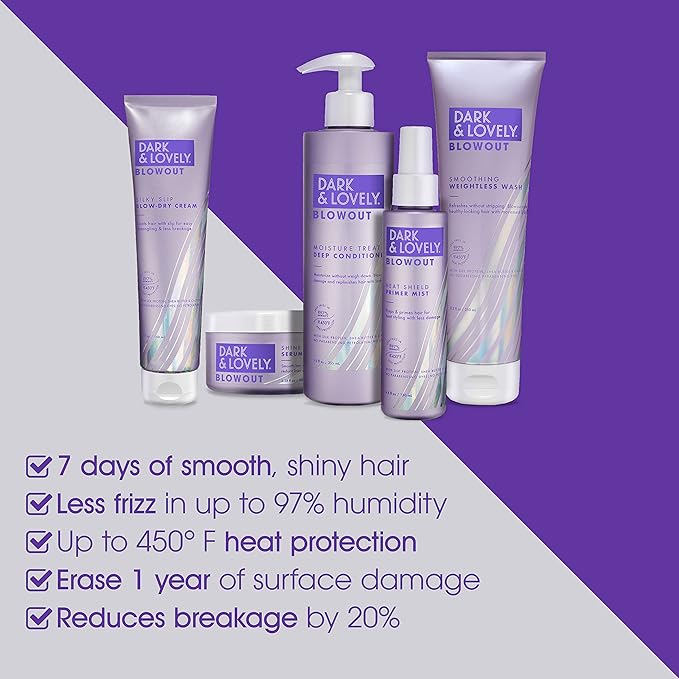 SoftSheen-Carson Interbeauty Dark&Lovely® Heat Protectant&Hair Detangler Moisturizing Blowout Silky Slip Blow Dry Cream with Silk Protein,Shea Butter&Castor Oil for All Curl Types Blow Dry Cream 5oz