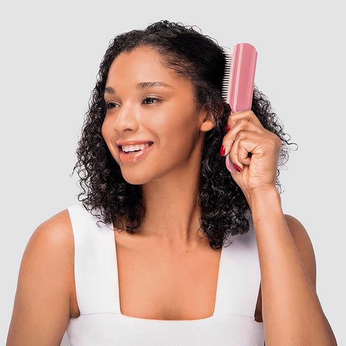 Diane Pro Nylon Pin 9 Row Styling Brush for Detangling, Separating, Shaping, and Defining Wet or Curly Hair, Heat-Resistant, Anti-Static, Pink