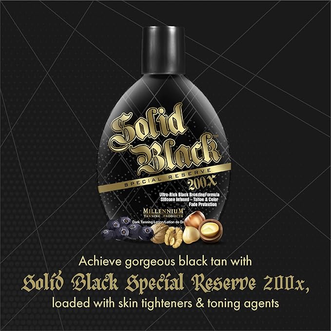 Millennium Tanning Solid Black Special Reserve 200X, Tanning Lotion w/Tattoo Protector, 13.5 Ounces
