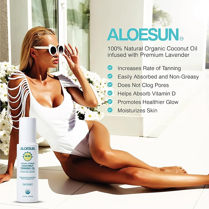 Organic Coconut Tanning Oil Spray Infused with Organic Lavender Oil | Natural Deep Tanning Accelerator | Moisturizing & Hydrating Tan | Non-Greasy | Vegan & Cruelty-Free | Travel Size 3.4 Oz