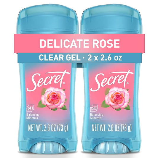 Secret Fresh Antiperspirant Deodorant for Women, 72hr Breathable Sweat & Odor Protection, Instant Freshness & Gentle, PH Balancing Minerals, Clear Gel, Delicate Rose Scent, 2.6 oz (Pack of 2)