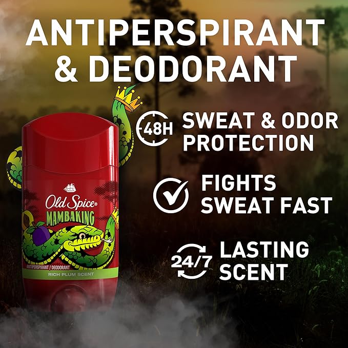 Old Spice Aluminum Free Deodorant for Men, 24/7 Odor Protection, 24/7 Freshness & Lasting Scent, Goes on Clear, MambaKing with Rich Plum Scent, 2.6 oz (Pack of 6)