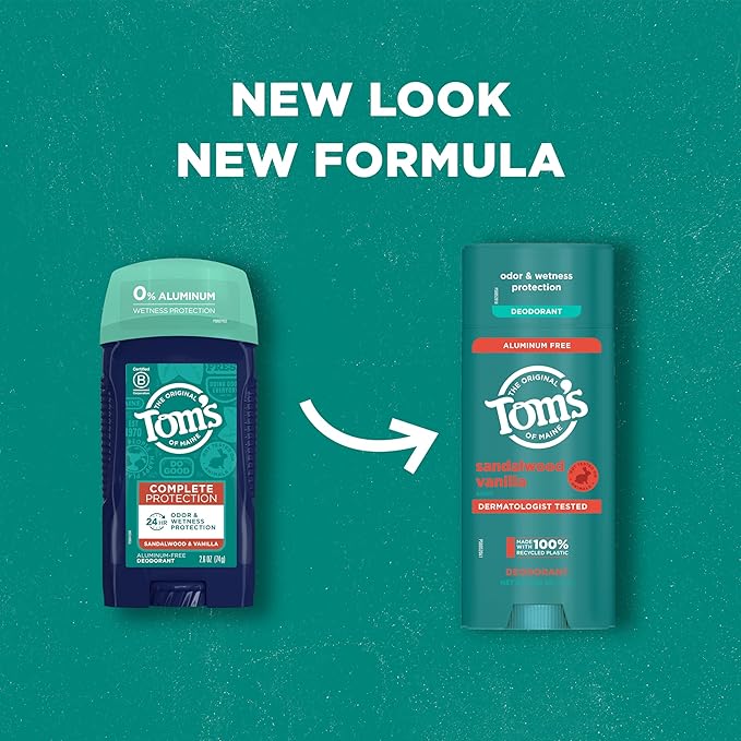 Tom's of Maine Sandalwood Vanilla Aluminum Free Natural Deodorant For Women & Men | Goes on Clear | Odor & Wetness Protection | Naturally Derived and Moisture-Locking Ingredients | 3.25 oz (2 Pack)