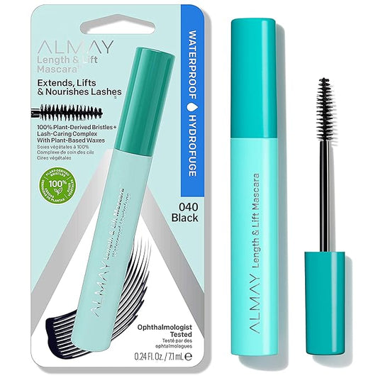 Almay Lengthening Mascara, Volume & Lift, Eye Makeup, Hypoallergenic and-Fragrance Free, 040 Waterproof Black, 0.24 fl oz.