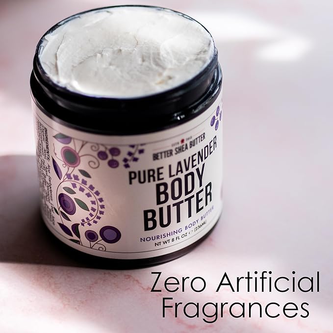 Lavender Body Butter with Shea Butter, Jojoba & Lavender Essential Oil - Natural Lotion for Women, Non-Greasy Moisturizer for Dry Skin, Whipped Body Cream