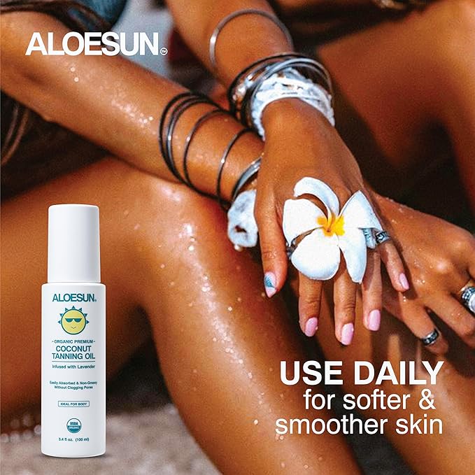 Organic Coconut Tanning Oil Spray Infused with Organic Lavender Oil | Natural Deep Tanning Accelerator | Moisturizing & Hydrating Tan | Non-Greasy | Vegan & Cruelty-Free | Travel Size 3.4 Oz
