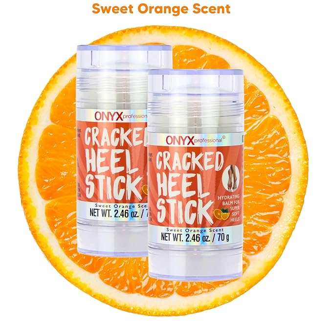 Onyx Professional Cracked Heel Repair Balm Stick for Dry Cracked Feet Treatment, Orange Scent, 2 pack - Moisturizing Foot Balm, Rolls On, No Mess Like Foot Cream or Foot Lotion, Heel Treatment