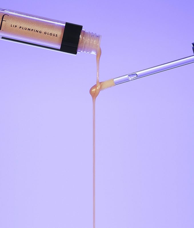 e.l.f. Lip Plumping Gloss, Hydrating, Nourishing, Invigorating, High-Shine, Plumps, Volumizes, Cools, Soothes, Champagne Glam, Shimmer, 0.1 Oz