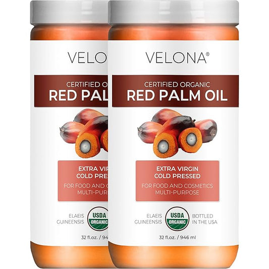 velona USDA Certified Organic Red Palm Oil 64 Fl Oz | Food and Cosmetic Grade | in jar | Extra Virgin, Cold Pressed | Skin, Face, Body, Hair Care | Use Today - Enjoy Results