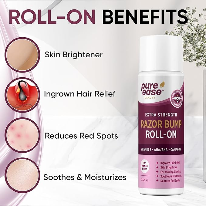 Razor Bump Solution for Bikini Area – Ingrown Hair Serum with Vitamin E, AHA/BHA, Camphor for Post-Shave Skin Care – Supports Smooth Skin on Face, Neck, Underarms