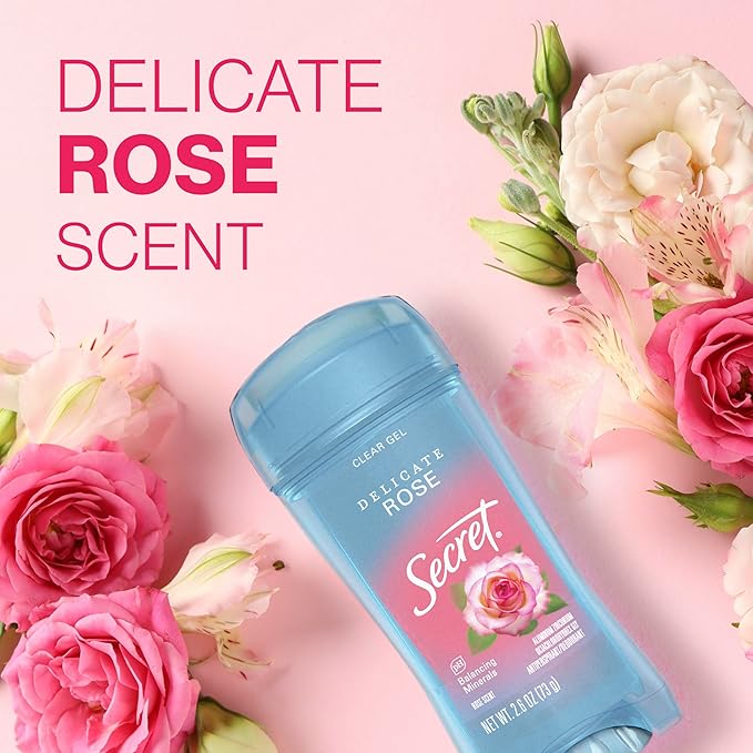 Secret Fresh Antiperspirant Deodorant for Women, 72hr Breathable Sweat & Odor Protection, Instant Freshness & Gentle, PH Balancing Minerals, Clear Gel, Delicate Rose Scent, 2.6 oz (Pack of 2)