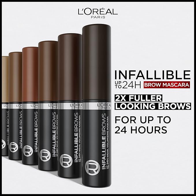 L'Oreal Paris Infallible Volumizing 24H Wear Brow Mascara, Long Lasting Eyebrow Makeup for 2X Fuller Eyebrows, 6R Auburn, 0.13 Fl Oz