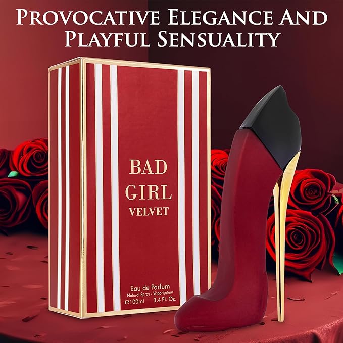 Bad Girl Velvet for Women Eau De Parfum 3.4 fl Oz- Sweet, Warm & Powdery Tone - Combination of Tonka Bean, Vanilla & Praline - Free of Paraben, Vegan & Cruelty-Free - Elegant 100ml bottle