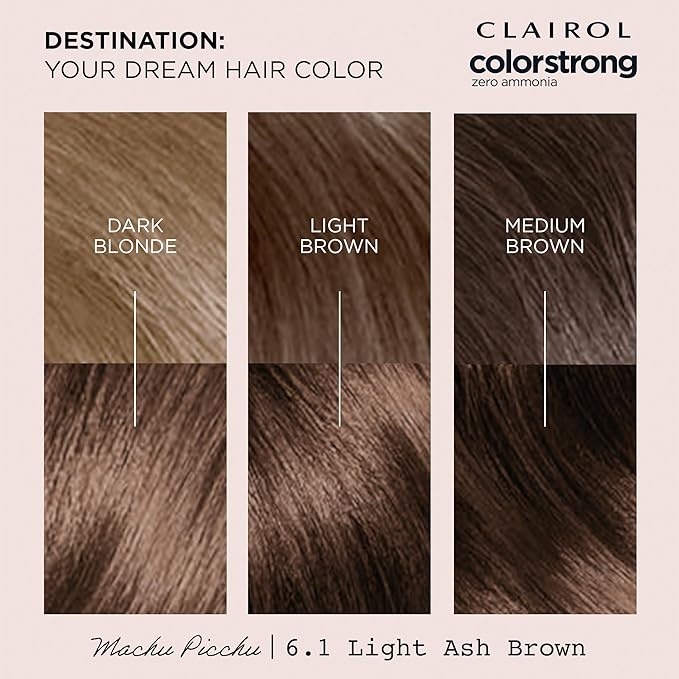 Clairol ColorStrong Permanent Zero Ammonia Hair Dye, 6.1 Light Ash Brown - Machu Picchu Hair Color, Pack of 1
