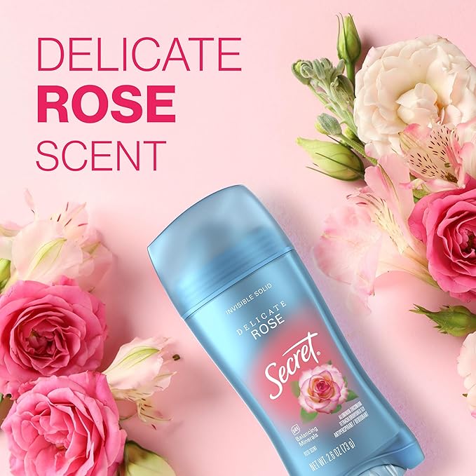Secret Fresh Antiperspirant Deodorant for Women, 72hr Breathable Sweat & Odor Protection, Instant Freshness & Gentle, PH Balancing Minerals, Invisible Solid, Delicate Rose Scent, 2.6 oz (Pack of 3)