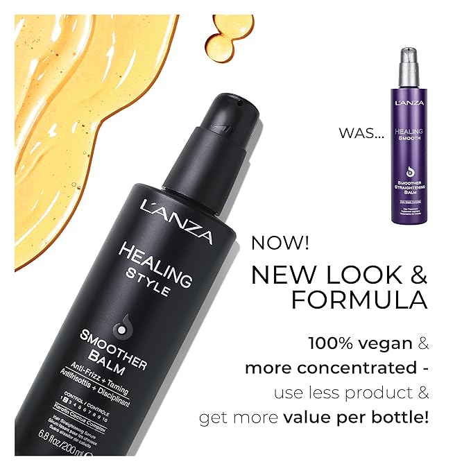 L'ANZA Healing Style Smoother Balm, New & Improved Keratin Hair Treatment & Hair Straightener Serum, Heat Protection & Anti Frizz Formula, for Curly, Frizzy & Wavy Locks