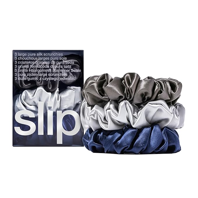 slip Pure Silk Large Scrunchies - The Midnight Collection | Ultra Soft, Anti-Crease, Hair-Friendly | 100% Pure Mulberry Silk | Set of 3, Durable, Gentle on Hair | Ideal for All Hair Types