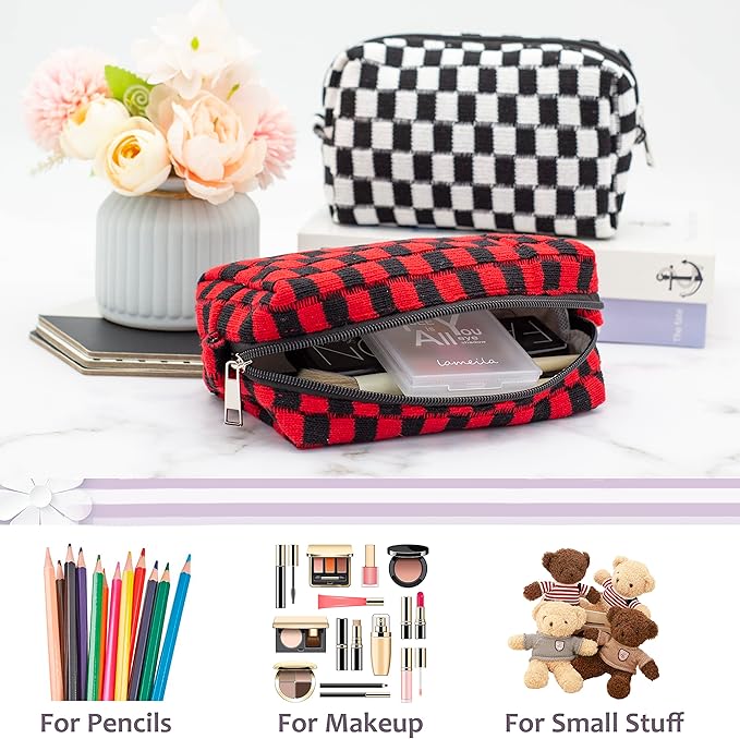 Pazimiik checkered makeup bag for