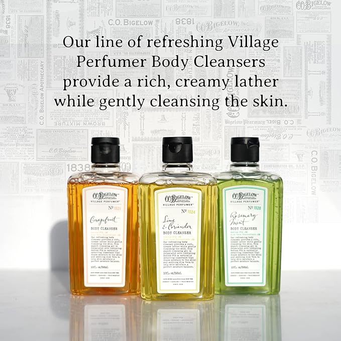 C.O. Bigelow Rosemary Mint Body Cleanser, Village Perfumer Moisturizing Body Wash for Men and Women with Aloe Vera, Sodium PCA, and Glycerin, 10 fl oz