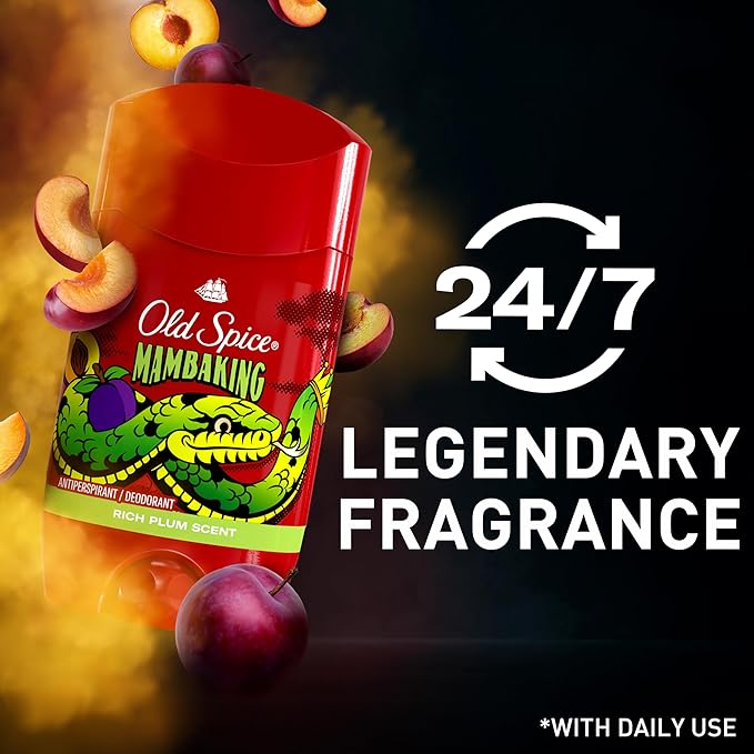 Old Spice Aluminum Free Deodorant for Men, 24/7 Odor Protection, 24/7 Freshness & Lasting Scent, Goes on Clear, MambaKing with Rich Plum Scent, 2.6 oz (Pack of 6)