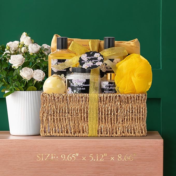 Mother's Day Gift for Mom Bath and Body Gift Basket Orchid & Jasmine Spa Gift Baskets for Women Fragrant Body Lotions, Bath Bomb, Home Spa Gift Basket Rich in Jojoba oil & Shea Butter, Bath Kit Sets