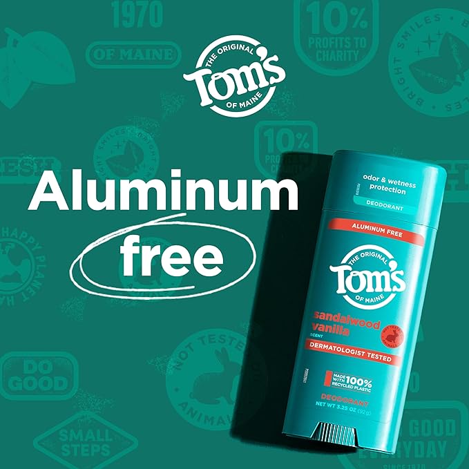Tom's of Maine Sandalwood Vanilla Aluminum Free Natural Deodorant For Women & Men | Goes on Clear | Odor & Wetness Protection | Naturally Derived and Moisture-Locking Ingredients | 3.25 oz (2 Pack)