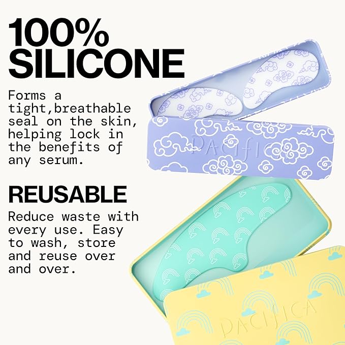 Pacifica Reusable Mask – Under Eye Mask Silicone Face Mask for Fine Lines & Dark Circles, Pair with Serum, Storage Tin Included, Vegan & Cruelty-Free, 2 Pieces