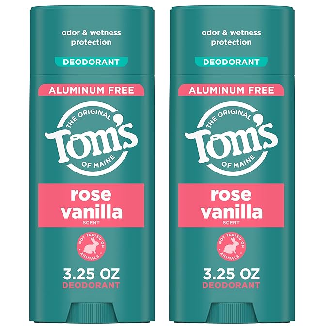 Tom's of Maine Rose Vanilla Aluminum Free Natural Deodorant For Women & Men | Goes on Clear | Odor & Wetness Protection | Naturally Derived and Moisture-Locking Ingredients | 3.25 oz (2 Pack)