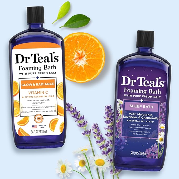 Dr Teal's Foaming Bath with Pure Epsom Salt, Vitamin C & Sleep Blend, 34 fl oz (Pack of 2)