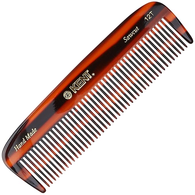 Kent 12T Wide-Tooth Detangling Comb - Handmade Pocket Comb for Thick, Curly, Wavy Hair - Large Saw-Cut and Hand-Polished Grooming Comb for Hair, Beard, and Mustache