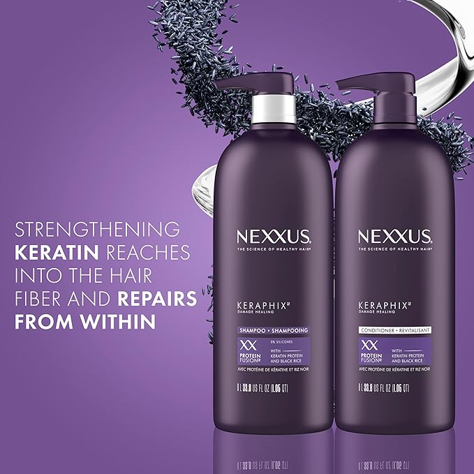 Nexxus Keraphix Shampoo and Conditioner - Damaged Hair Treatment System with Keratin Protein and Black Rice, 2 Count & 3 Repair Masks Treatment, 33.8 oz, 1.5 oz, 3 Count, 5 Count ( Pack of 1)