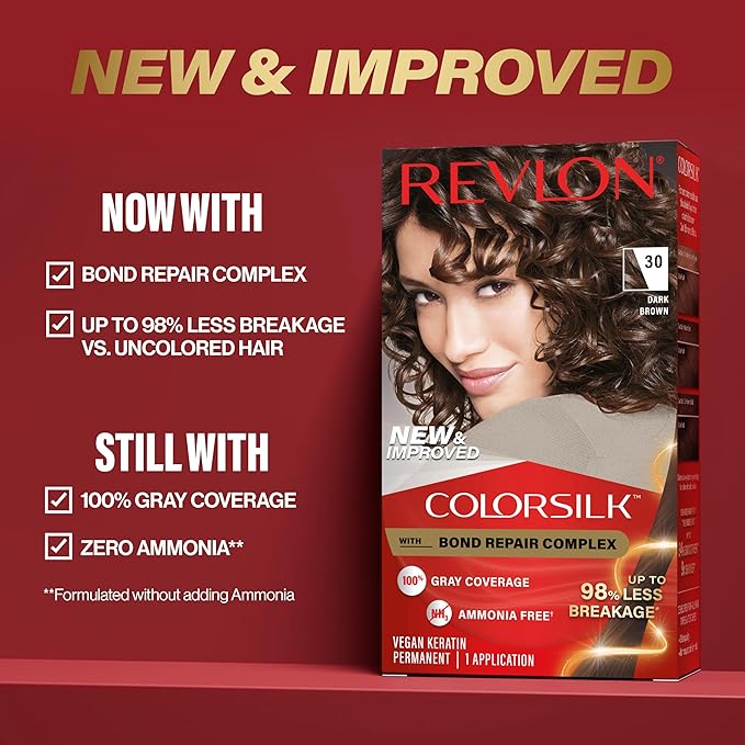 Revlon ColorSilk with Bond Repair Complex, Auburn Permanent Hair Color, 100% Gray Coverage, Ammonia Free Hair Dye, Vegan Keratin, 31 Dark Auburn (Pack of 3)