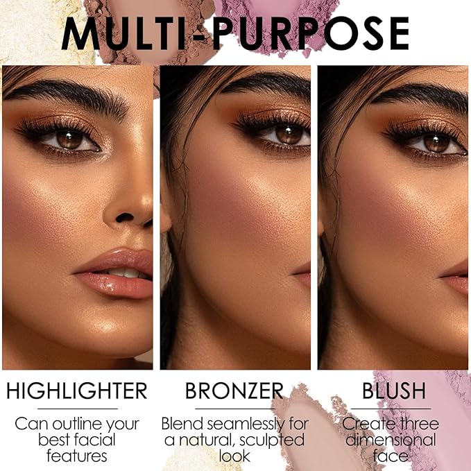 FOCALLURE Blush and Highlighter Palette,3 in 1 Contour Palette,Cruelty-Free Matte Bronzer Powder,Shimmer Illuminator Highlighters for a Glowing Look,#07
