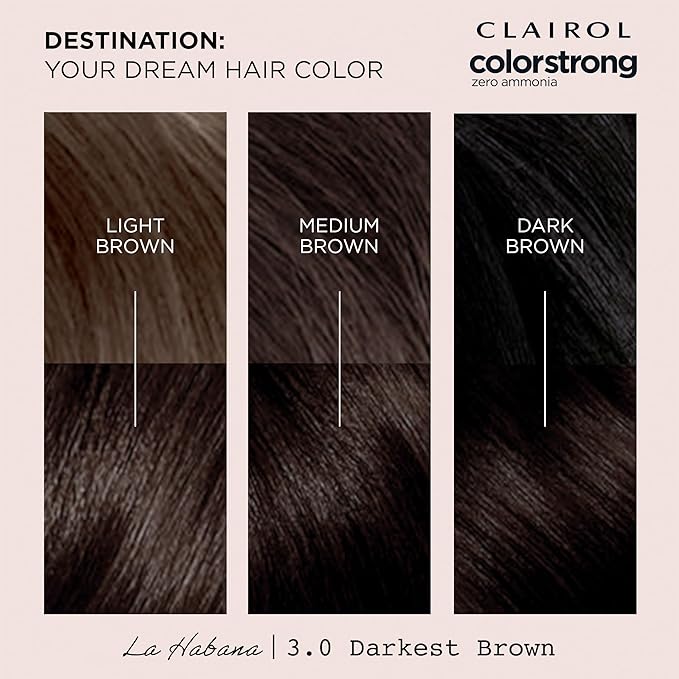 Clairol ColorStrong Permanent Zero Ammonia Hair Dye, 3.0 Darkest Brown - La Habana Hair Color, Pack of 1