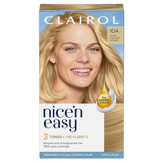 Clairol Nice'n Easy Permanent Hair Dye, 10A Extra Light Ash Blonde Hair Color, Pack of 1 - Packaging May Vary