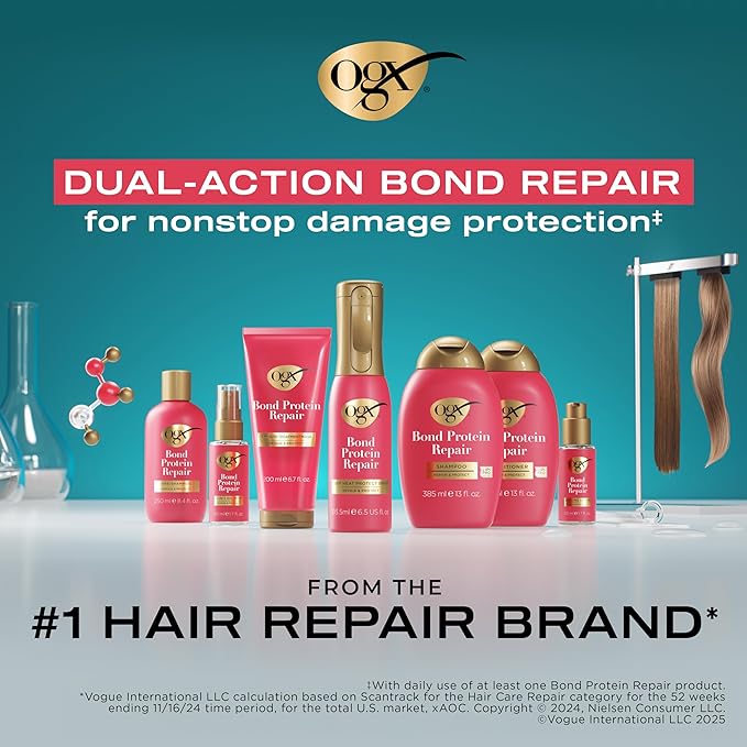 OGX Repair & Protect Bond Protein Repair 3-in-1 Oil Mist, Multi-Benefit Hair Oil Protects Dry, Damaged Hair Against Frizz, Strengthens, & maintains Shine, 1.7 fl. oz