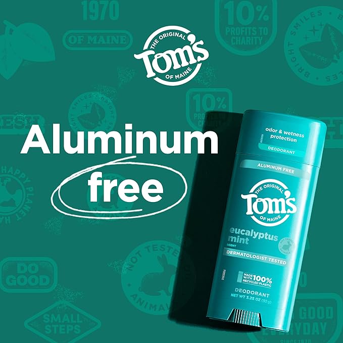 Tom's of Maine Eucalyptus Mint Aluminum Free Natural Deodorant For Women & Men | Goes on Clear | Odor & Wetness Protection | Naturally Derived and Moisture-Locking Ingredients | 3.25 oz (2 Pack)
