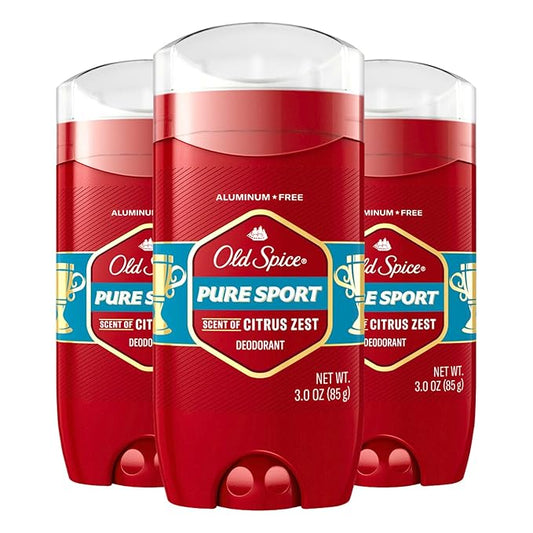 Old Spice Aluminum Free Deodorant for Men, 24/7 Odor Protection, 24/7 Freshness & Lasting Scent, Pure Sport with Citrus Zest Scent, 3.0 oz (Pack of 3)