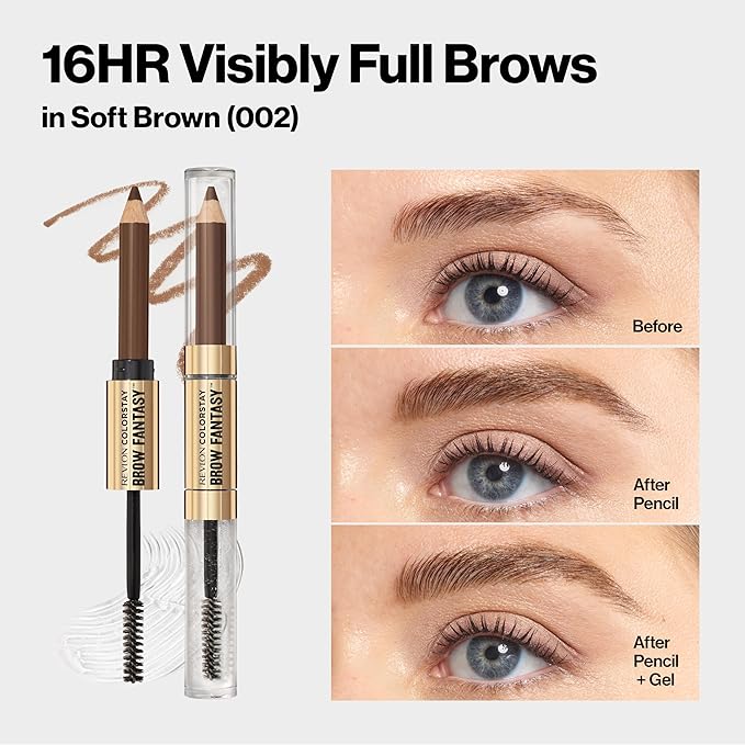 Revlon ColorStay Brow Fantasy, All In One Eyebrow Powder Pencil with Shaping Clear Gel, Gel Infused with Panthenol, Smudge-proof, 16HR Visibly Full Brows, 002 Soft Brown