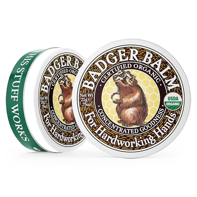 Badger Healing Balm, Hard Working Hands Cream, Organic Hand Cream for Dry Cracked Hands, Long Lasting Hand Moisturizer/Dry Hands Treatment, .75 oz Tin, 3-Pack