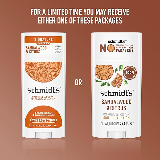 Schmidt's Aluminum-Free Vegan Deodorant Sandalwood & Citrus 4 Count for Women and Men, with 24 Hour Odor Protection, Natural Ingredients, Cruelty-Free, 2.65 oz