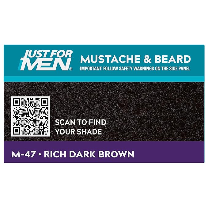 Just For Men Mustache & Beard, Beard Dye for Men with Brush Included, With Keratin Biotin Aloe and Coconut Oil for Healthy Facial Hair - Rich Dark Brown, M-47, Pack of 3 (Packaging May Vary)
